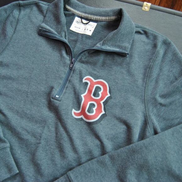 Boston Red Sox Baseball Quarter Zip up Sweater Gray/Blue and Red Medium - Picture 2 of 8